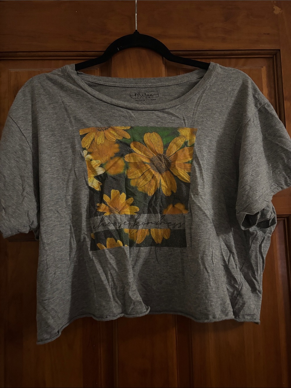 Gray Floral Graphic Tee with Yellow Sunflowers